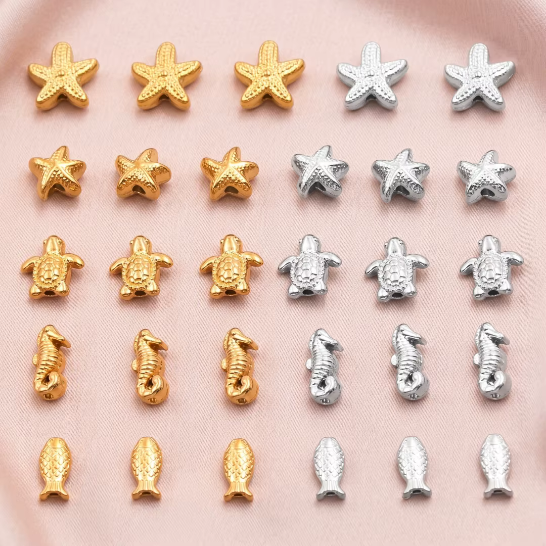 5pcs Stainless Steel Ocean Animal Loose Spacer Beads Turtle Shell Fish Charms Summer for Jewelry Making DIY Bracelet Necklace