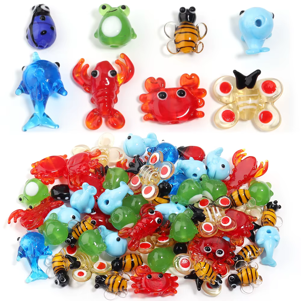 2-10Pcs Cartoon Animal Lampwork Beads Colored Crabs Shrimp Fish Shaped Loose Glass Bead For DIY Craft Jewelry Necklace Accessory