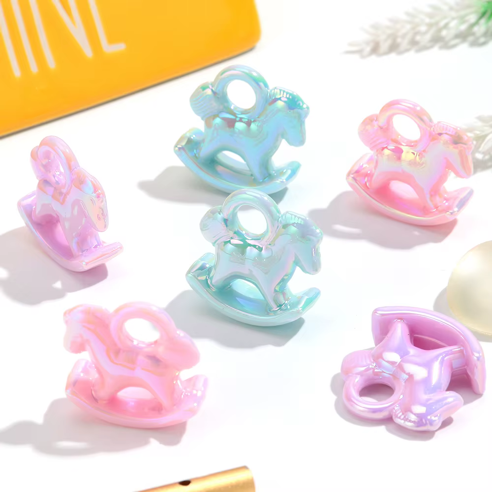 Cute Acrylic Iridescent Cartoon Rocking Horse Charm Pendant bead animals Keychains Bags Accessory DIY Handmade Jewelry  Marking