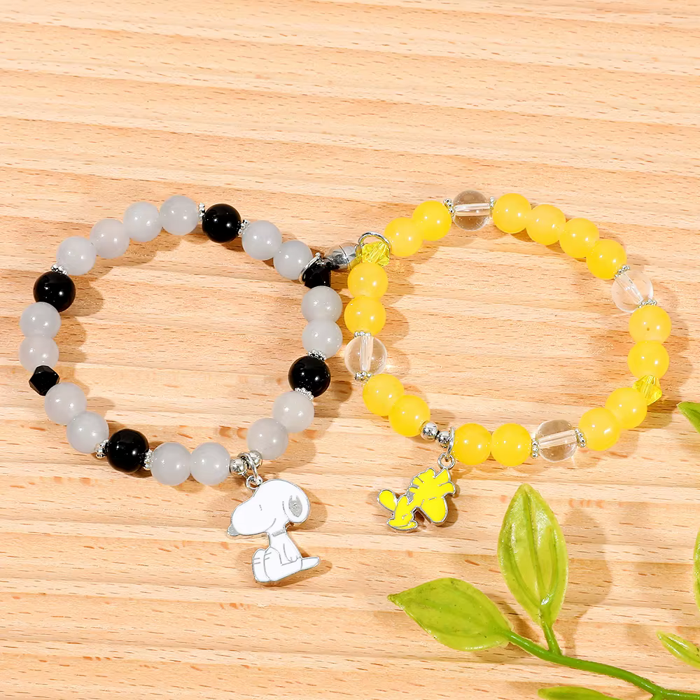 Animated Puppy Magnetic Couple Bracelet Set Matching Bead Friendship Accessories