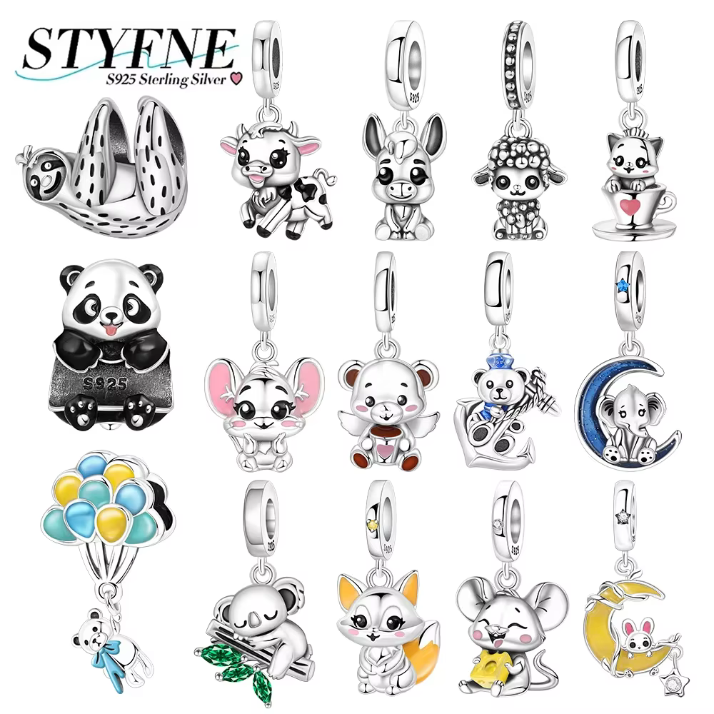 Charms 925 Silver Cute Animal Panda Calf Lamb Sloth Mouse Beads Pendant Fit DIY Women Jewelry Original Bracelet Gifts Making