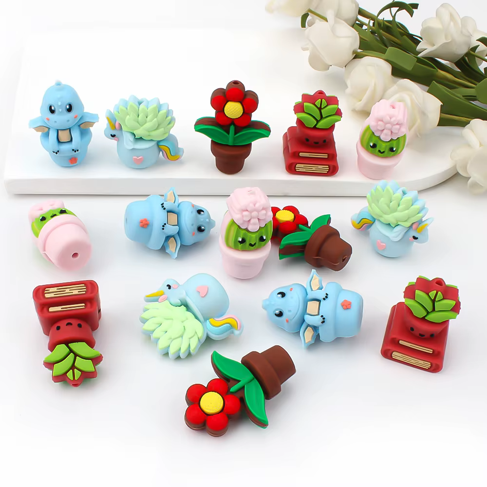 5/10Pcs New 3D Shape Silicone Beads Cartoon Cute Animal Focal Beads for Pen Making Jewelry DIY Keychain Accessorie Bracelets