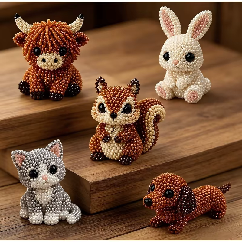 Cute Animal Beading Craft Kit Diy Beaded Animal Figurine Set Fox/owl/raccoon/frog/turtle Bead Craft Supplies For Home Decor