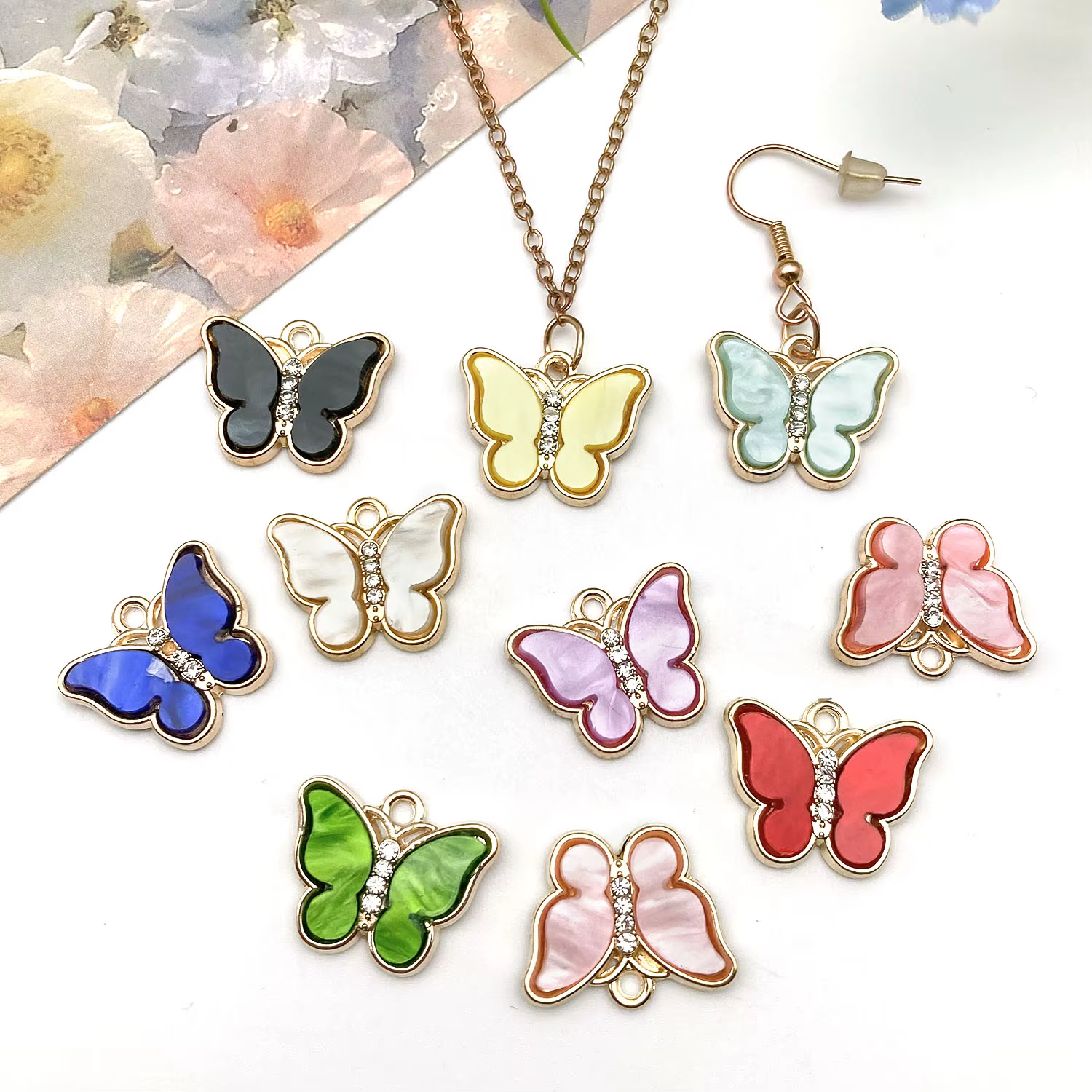 5/10 Craft Butterfly Pendants with Colorful Drip Design, Multi-Purpose Beading Components for Accessories Making