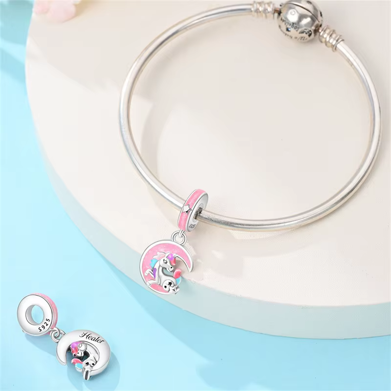 New 925 Sterling Silver Girl Pony Charms Beads CZ Zircon Dangle Fit Original Bracelet DIY For Women Girls Birthday Jewelry Gifts
