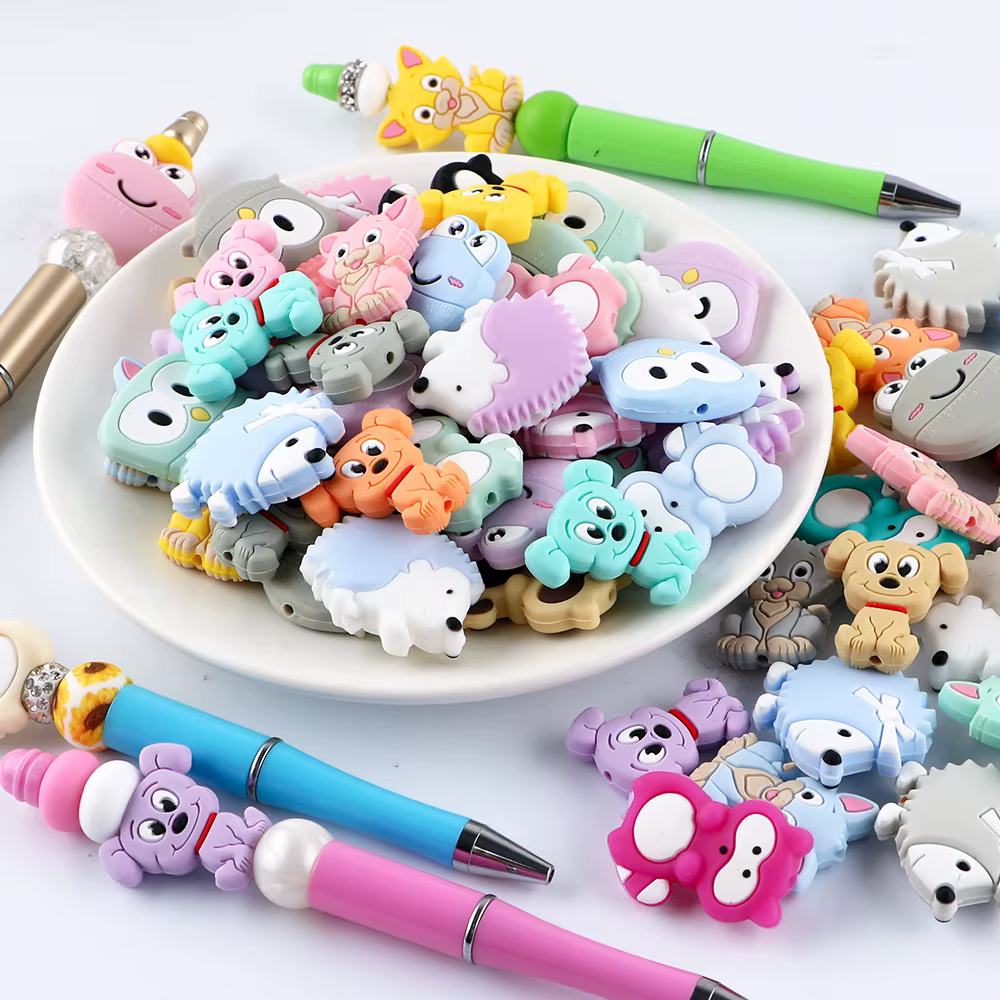 5pcs New Silicone Animal raccoon/Puppy/Owl/Hedgehog Beads DIY Earrings Bracelet For Jewelry Making Personalized Accessories