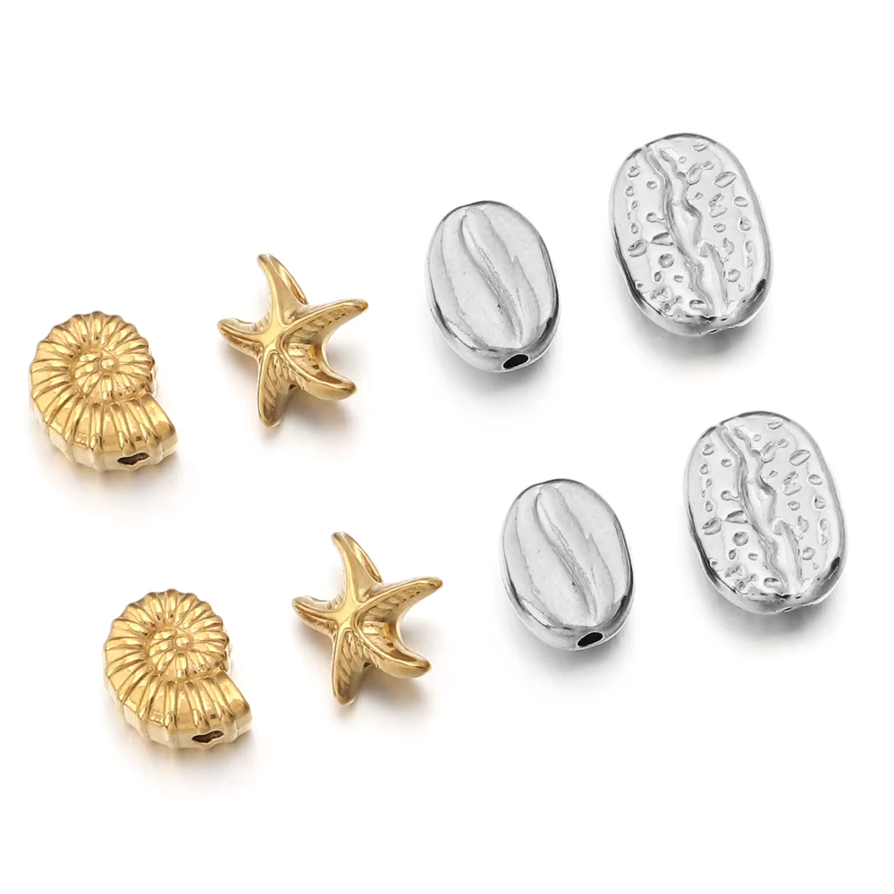 5pcs Stainless Steel Ocean Animal Spacer Beads Conch Starfish Seashell Loose Beads For Jewelry Making DIY Bracelets Necklace
