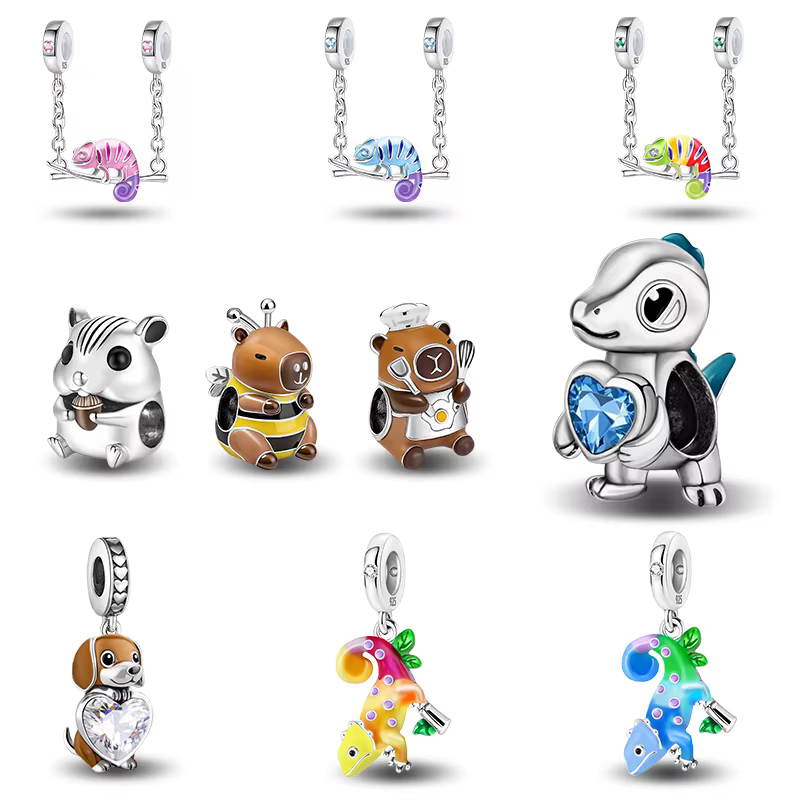 925 Sterling Silver Dinosaur Lizard Puppy Animal Series Bead Diy Bracelet Bangle Making Gift Of High Quality Fine Jewelry