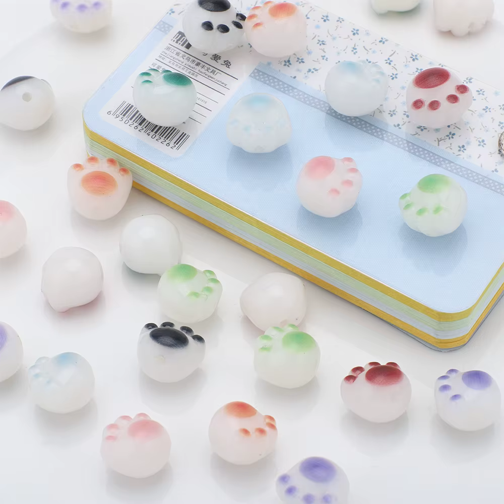 20Pcs Mixed Cute Acrylic Cat Paw animals 10/12mm Loose Spacer for DIY Jewelry Making Bracelets Necklaces Keychains Accessories
