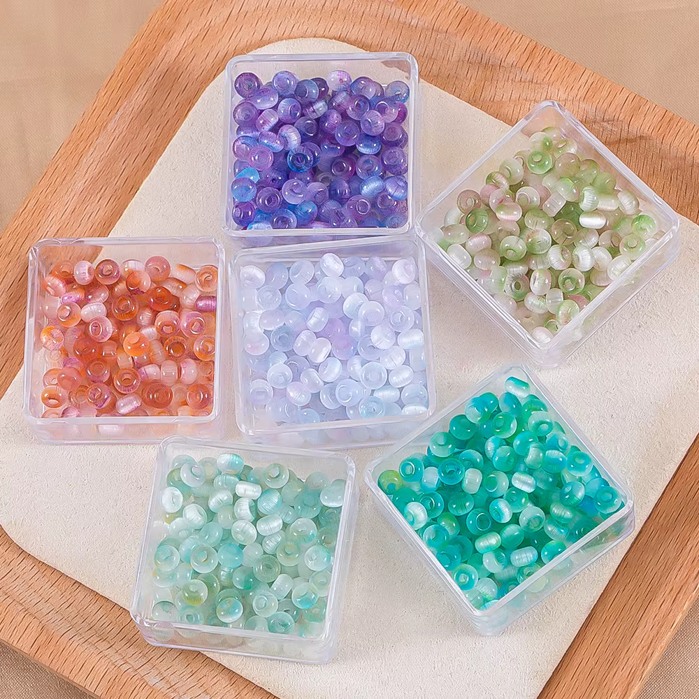 800pcs 4mm Gradient Colorful High-Quality Glass Cat eye Seed Beads Rice Spacer Bead For  Necklace DIY Jewelry Making Accessories