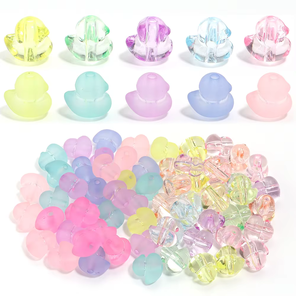 50pcs 14x15mm Cute Duck Acrylic Beads Colorful Cartoon Animal Loose Beads For Jewelry Making DIY Necklace Bracelets Accessories