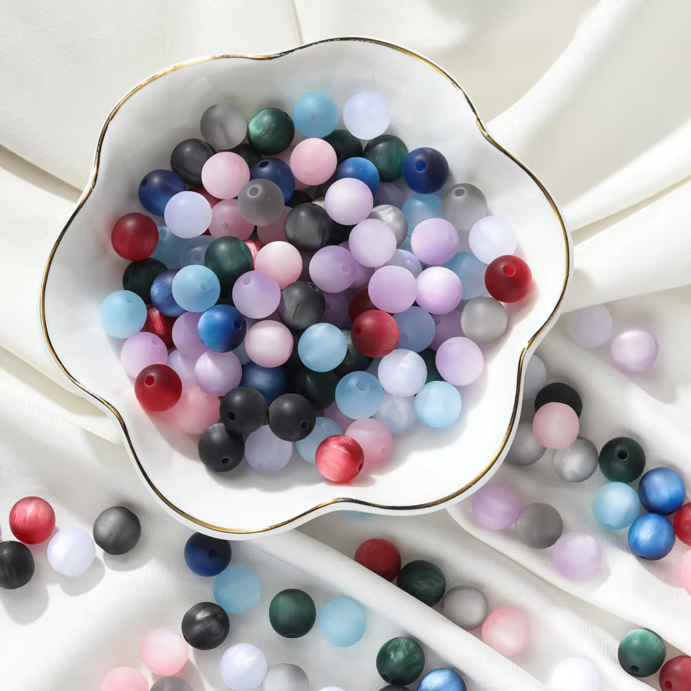10pcs/Lot 8/10mm Resin Cat Eye bead animals Tricolor Loose Round Bead for Handmade Making Jewelry DIY Bracelet Necklace Accessories