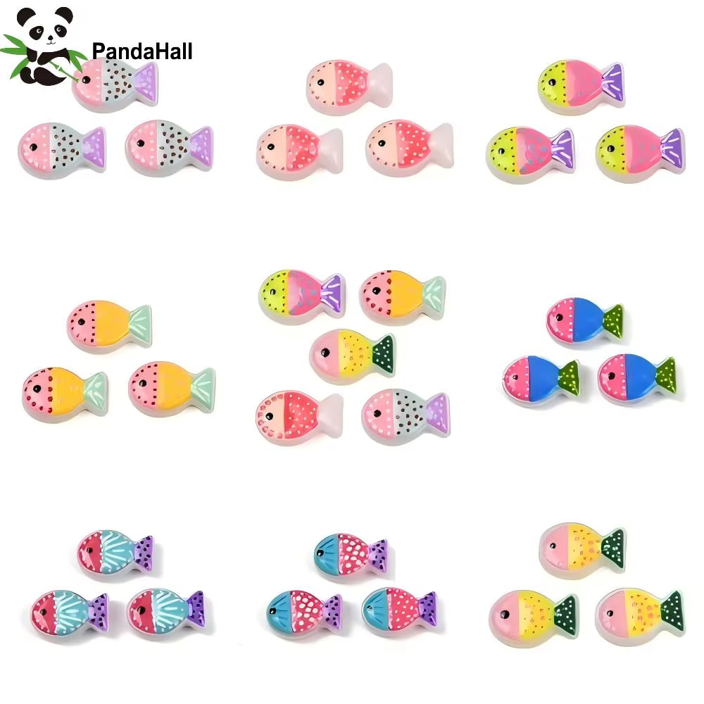 PandaHall 20pcs Baking Painted Glass Enamel Fish Beads, 20x13x5.5mm Multi Color for DIY Jewelry Making Bracelet Necklace Craft